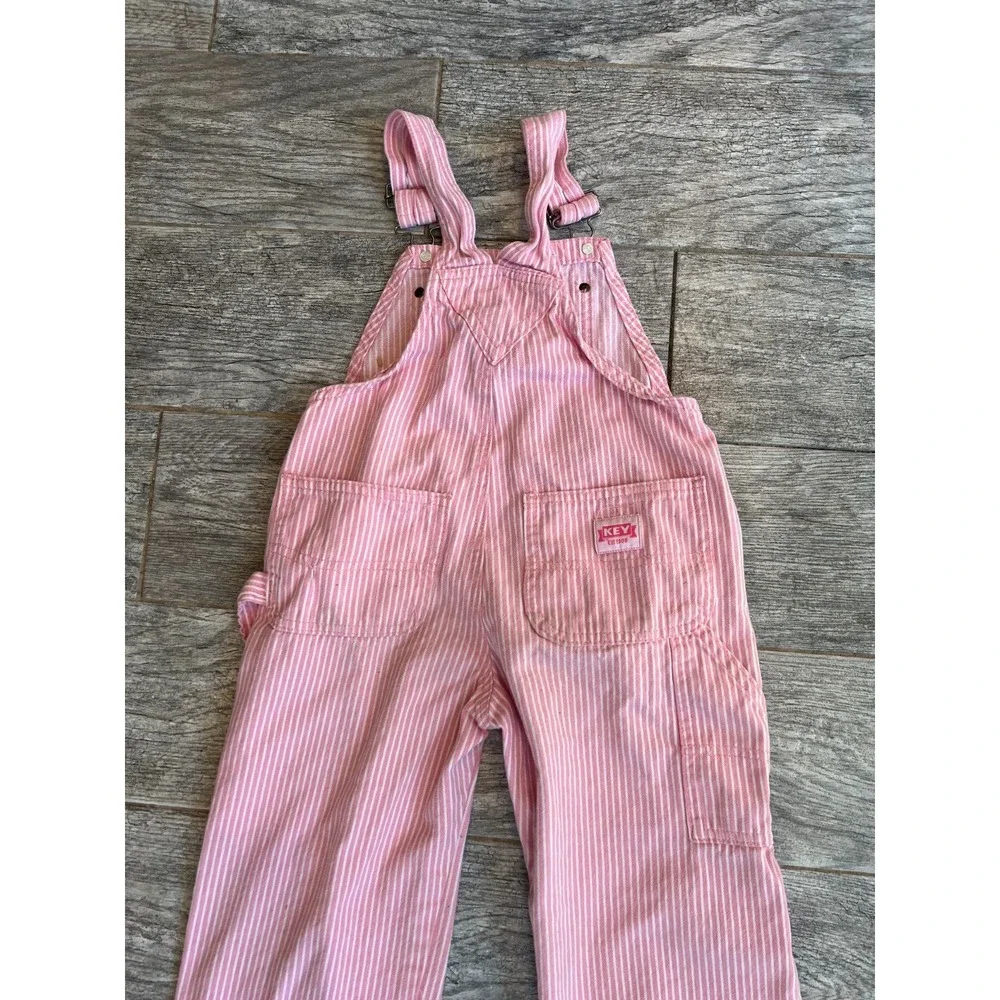Key Bib Striped Overalls Size 4 Pink White Girls Denim bibs Railroad‎ Costume